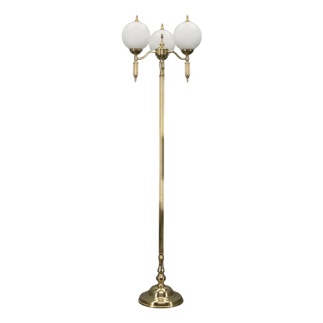 Vintage Czechoslovak Floor Lamp in Brass with Milky Glass Shades, 1970s For Sale