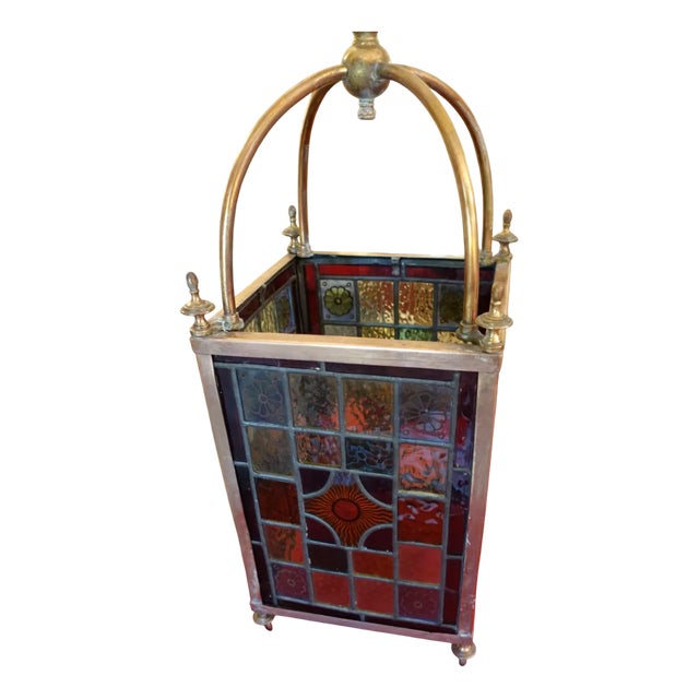 Vintage Art Deco Stained Glass Pendant Light, 1930s For Sale