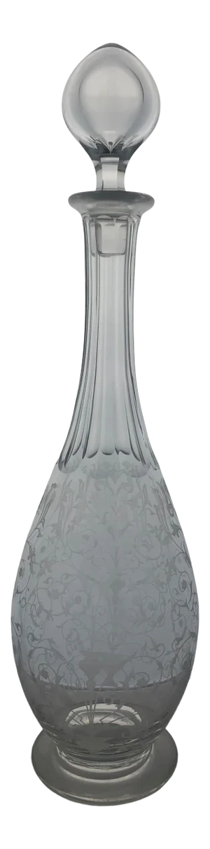 Vintage Baccarat Crystal Wine Decanter Etched Flower Vines