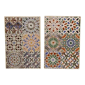 Vintage Mosaic Ceramic Tile & Metal Table Tops or Plaques - A Pair