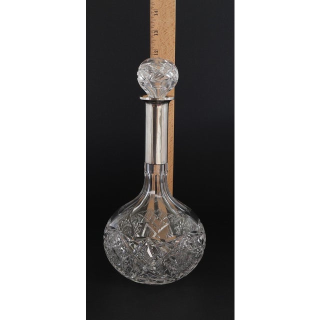 Glass Antique European Cut Crystal Decanters With 880 Silver Collars - a Pair For Sale - Image 7 of 8