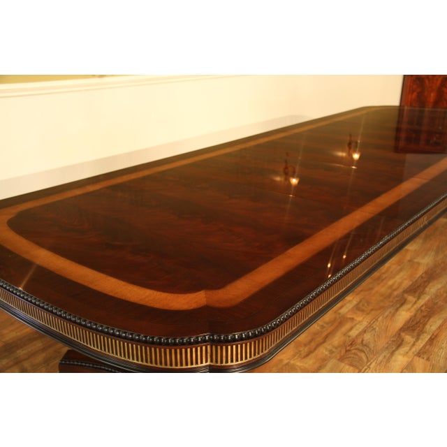 Neoclassical Large and Robust Neoclassical Mahogany Dining Table With Gold Leaf. New American Finish, Immaculate For Sale - Image 3 of 17