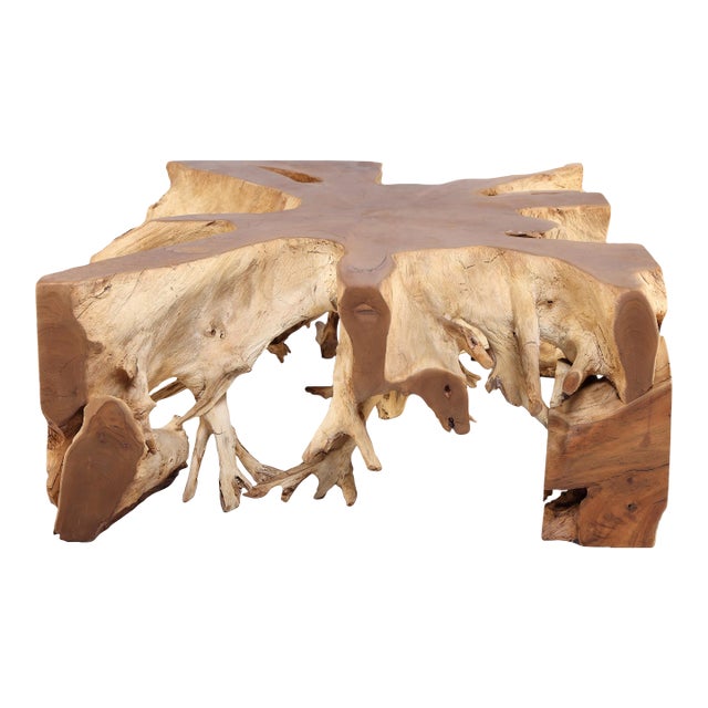 Square 36" Inch Organic Teak Root Coffee Table 55 For Sale