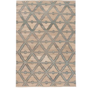 Modern Beige Kilim Flatweave Geometric Pattern Wool Rug For Sale