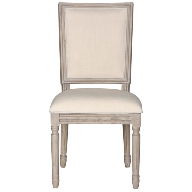 Modern French Brasserie 19" H Linen Side Chair in Light Beige & Rustic Grey - a Pair For Sale - Image 3 of 7