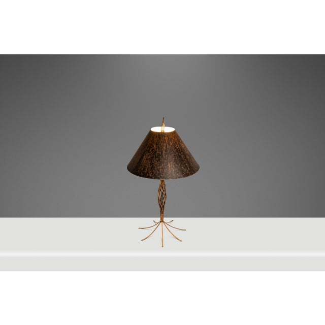 Rare Mid-Century Modern Rustic Hand-Forged Twisted Metal Torchiere Table Lamp by Robert Sonneman for George Kovacs, Usa, C. 1990 For Sale In Orlando - Image 6 of 15