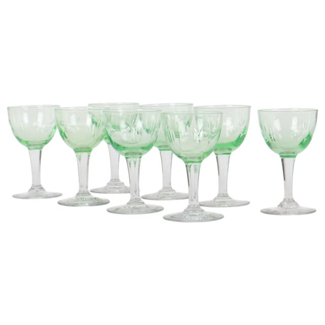 Glass Vintage Uranium Glass Aperitif Glasses from Val Saint Lambert, 1920s, Set of 8 For Sale - Image 7 of 18