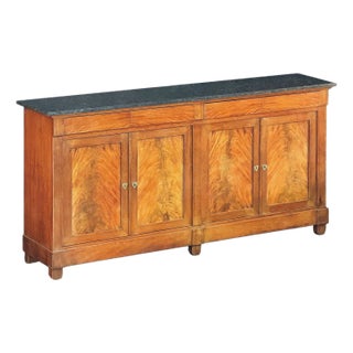 French Empire Enfilade or Sideboard Console of Flame Mahogany With Marble Top For Sale