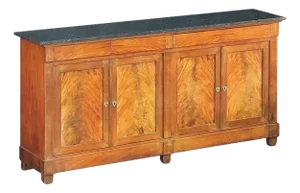 French Empire Enfilade or Sideboard Console of Flame Mahogany With Marble Top