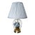 Vintage Blue Floral Glass Terrarium Table Lamp With Pleated Blue Shade For Sale