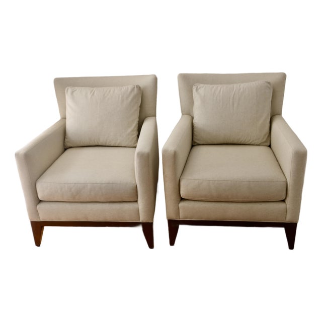 Sherrill Furniture Modern Arm Chairs in Natural Belgian Linen - A Pair For Sale