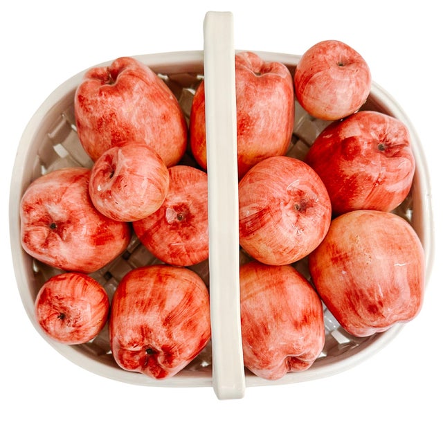 Ceramic Vintage Bergdorf Goodman Italian Glazed Ceramic Apple Basket Centerpiece For Sale - Image 7 of 12