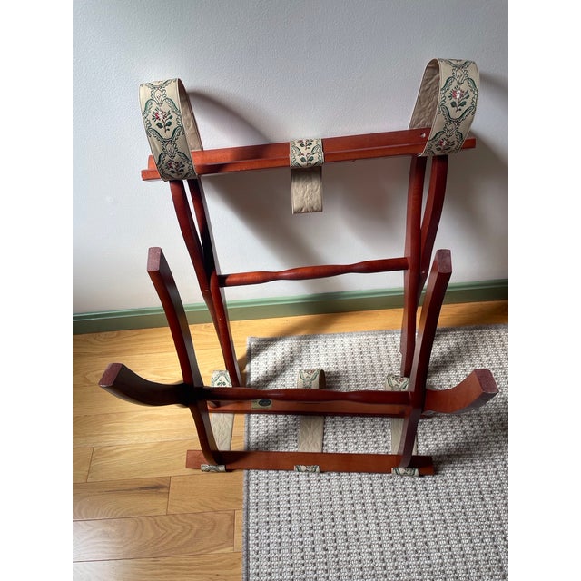 Vintage Mid-Century Scheibe Boston Folding Luggage Racks With Floral Tapestry – Pair For Sale - Image 10 of 12
