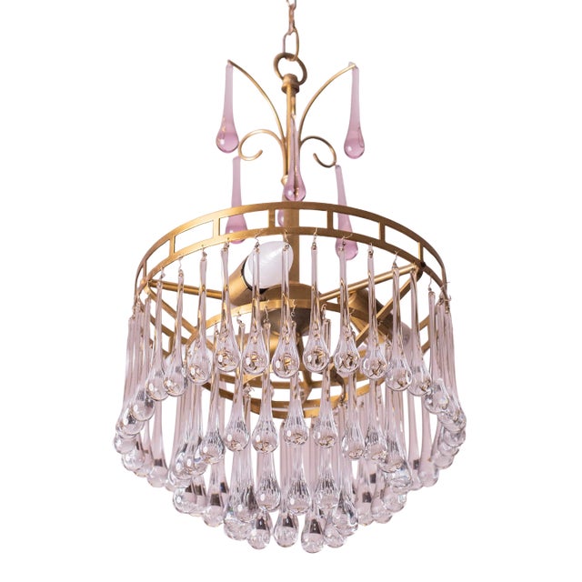 The White Crown, Murano Chandelier White and Purple Drops, 1960s For Sale