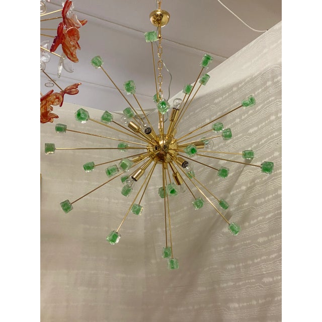 Green Cubes Murano Glass Gold Sputnik Chandelier For Sale - Image 9 of 9