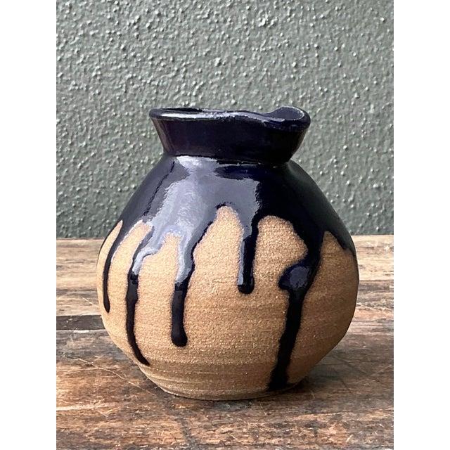 Vintage Original Studio Pottery Drip Glaze Small Pitcher For Sale - Image 9 of 12