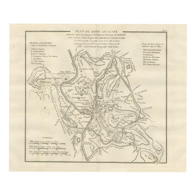 Plan of Ancient Rome with the Fourteen Augustan Regions, 1818 For Sale
