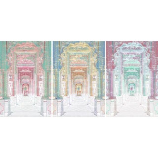 Palatial Jaipur Acrylic Triptych – Set of 3 Modern Wall Art Panels, 96x48" Overall (32x48" Each) For Sale