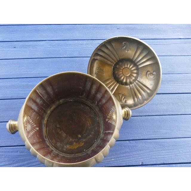 Vintage Large Brass Sculpted Lidded Pot For Sale - Image 4 of 12