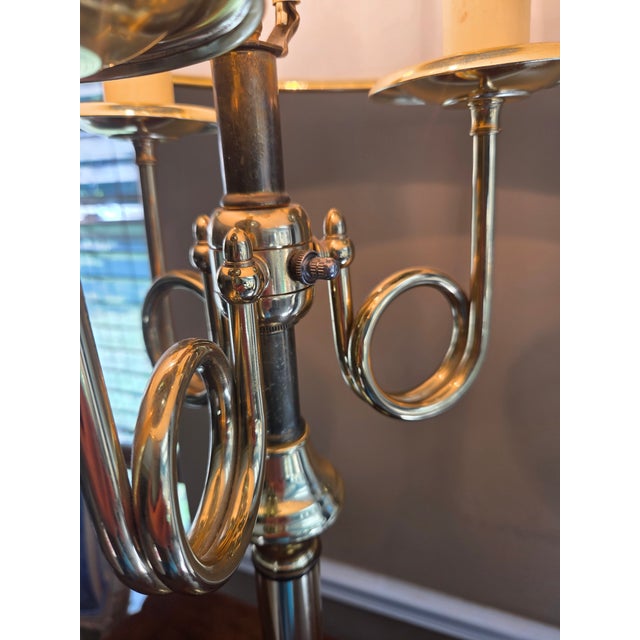 Metal Vintage Brass Bouillotte Horn 3-Arm Lamp For Sale - Image 7 of 13