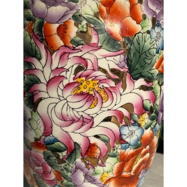 Orange 1930's Large Famille Rose Chinese Millefleurs Vase - 16 Inches For Sale - Image 8 of 11
