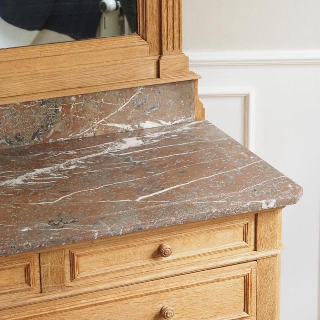 Vintage Oak Mirrored Chest of Drawers with Marble Top For Sale - Image 4 of 15