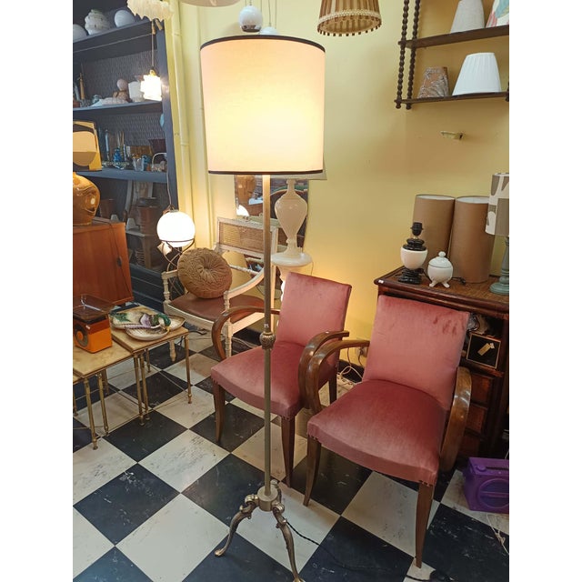 Black Vintage Brass Tripod Floor Lamp, 1950 For Sale - Image 8 of 11