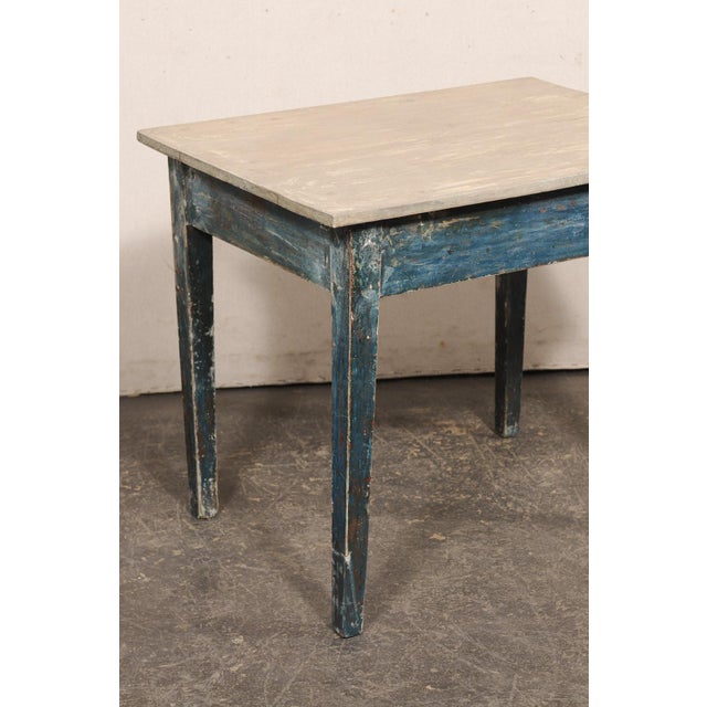 Swedish 19th C. Accent Table, Blue & Taupe For Sale In Atlanta - Image 6 of 11