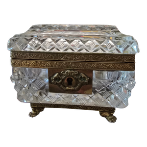 19th Century Antique Crystal Bronze Gilded Jewel Box Casket