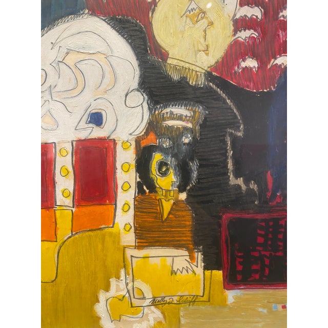 Abstract 1970s Vintage Primary Color Mixed Media Painting by Molly Schiff, Framed For Sale - Image 3 of 3