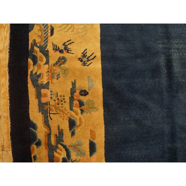 Navy Blue Quintessential Navy Open Field With Traditional Motif Repertoire of Chinese Camel Border Color Antique Peking Rug For Sale - Image 8 of 11