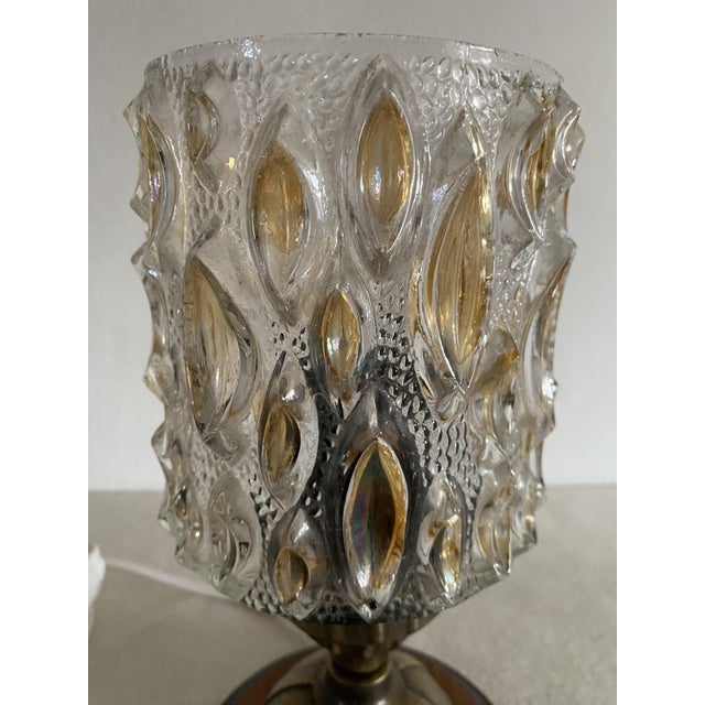 Amber Pressed Glass Table Lamp with Wooden Base, 1970s For Sale - Image 12 of 13