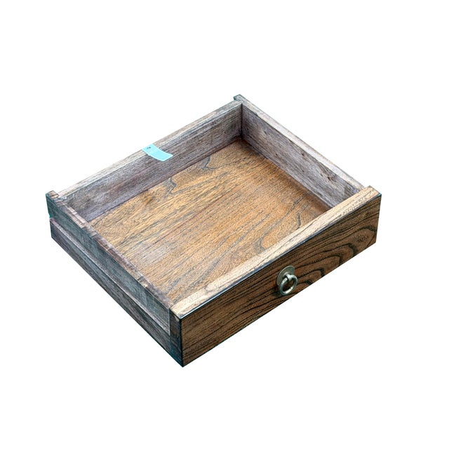47" Brown Wood Grain Pattern Drawers Console Side Altar Table For Sale - Image 11 of 14