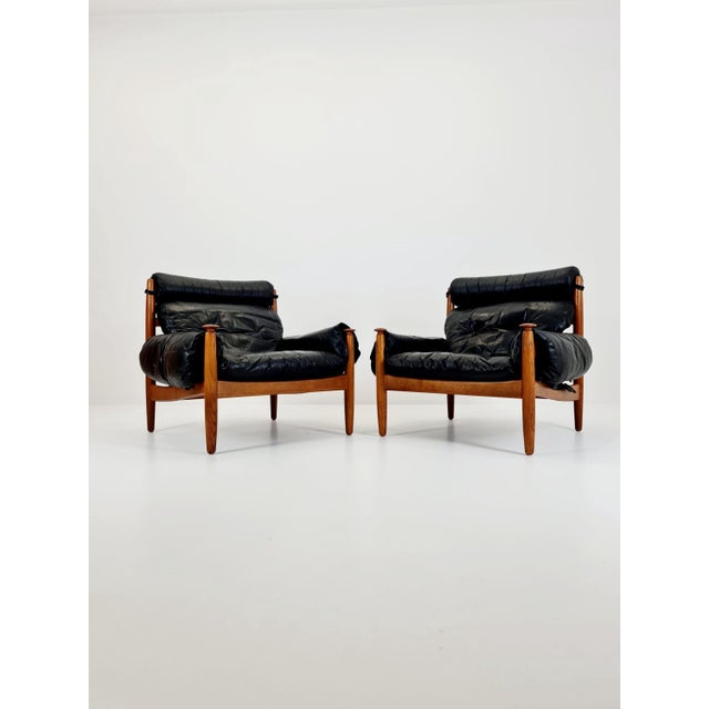 Mid-Century Lounge Chairs in Leather and Oak by Eric Merthen for Ire Möbler, Sweden, 1960s, Set of 2 For Sale - Image 11 of 11