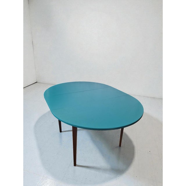 Teal Round Extendable Table in Teak, 1960s For Sale - Image 8 of 10