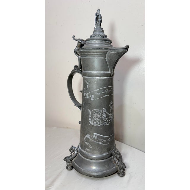 19th Century Large Antique Ornate German Cycling Trophy Award Pewter Lidded Stein Tankard For Sale - Image 4 of 18