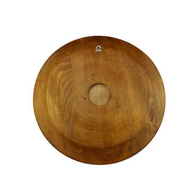 Wood Mid 20th Century Handmade Painted Carved Pyrographed Polish Eagle Falcon Decorative Wall Plate With Inlaid Brass For Sale - Image 7 of 7