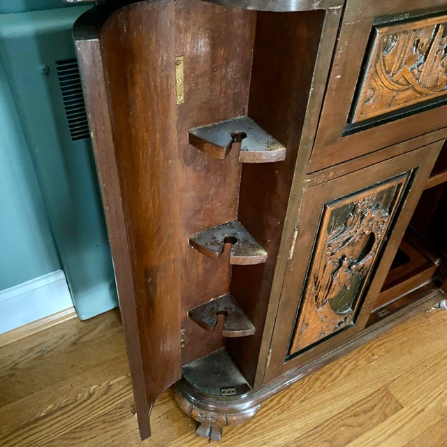 Vintage Asian Carved Bar Cabinet Mid Century For Sale - Image 14 of 18