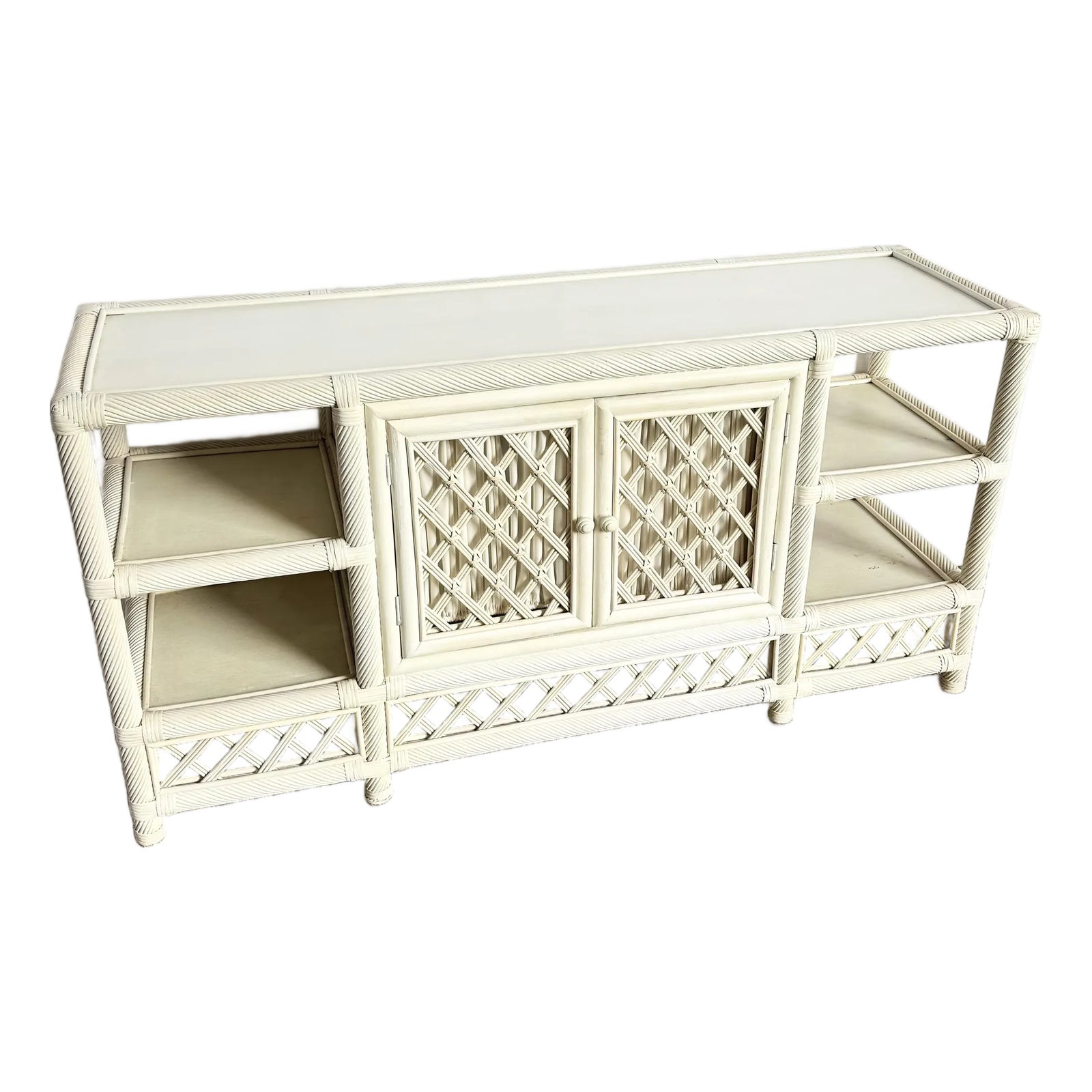 Vintage Coastal Twisted Reed and Rattan Credenza | Chairish