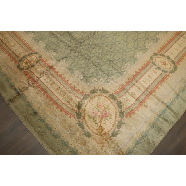 Green Early 20th Century Zabihi Collection Mint Green Color Irish Donegal Rug - 11'9" x 11'11" For Sale - Image 8 of 12
