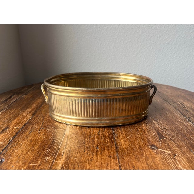 Traditional Vintage Oval Ribbed With Handle Brass Planter Cachepot Made in India For Sale - Image 3 of 12