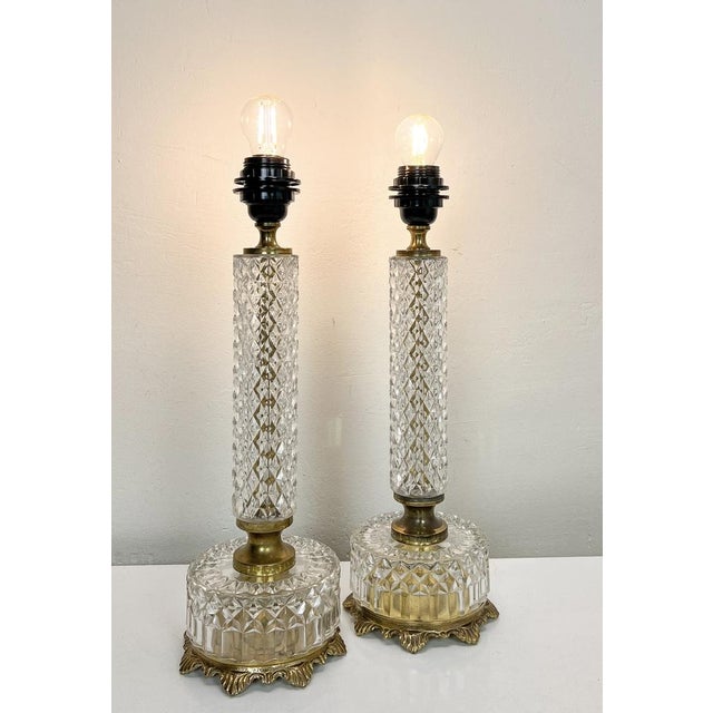 French Cut Glass or Crystal Table Lamps, 1950s, Set of 2 For Sale - Image 10 of 14