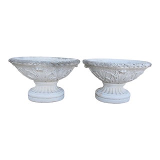 Pair of Vintage English Concrete Urn Garden Planters For Sale