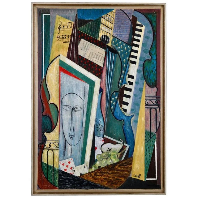 Petroff, Cubist Composition After Modigliani, 1980s, Oil on Board, Framed For Sale - Image 3 of 3