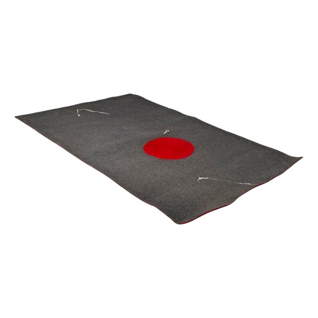 Postmodern Italian Rectangular Grey Felt Rug with Red Circle by Riccardo Fattori, 2000s For Sale