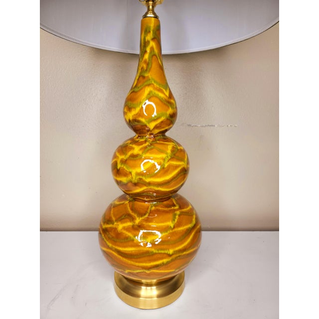 1960s Single Vintage Melted Glazed Table Lamp With Shade. For Sale - Image 5 of 8