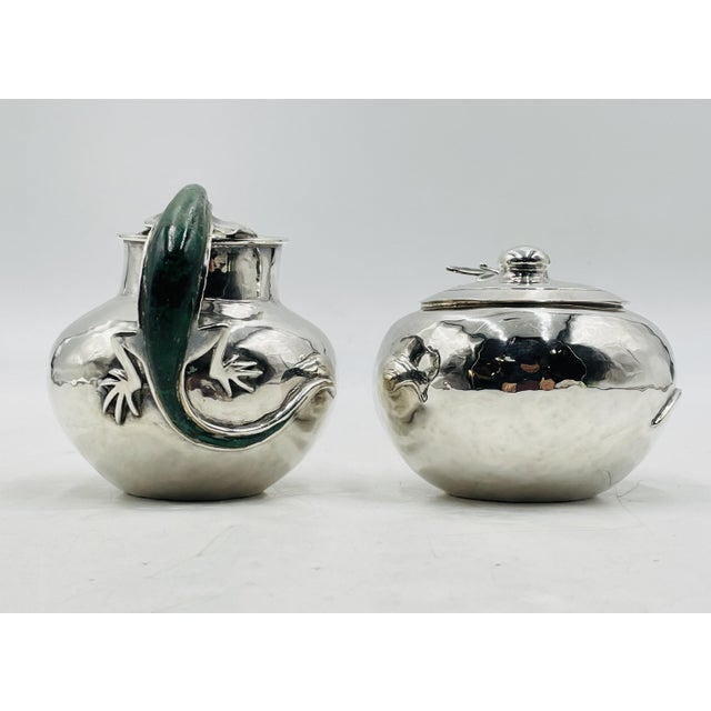 Mexican 1980s Malachite Lizard Creamer & Sugar Set by Emilia Castillo for Los Castillo, Mexico For Sale - Image 3 of 18