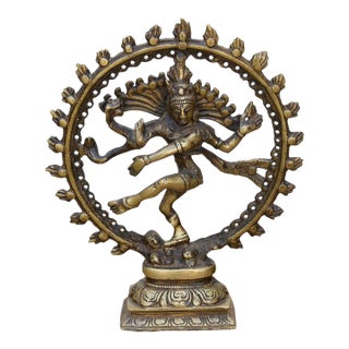 Burnished Golden Brass Shiva Nataraja For Sale
