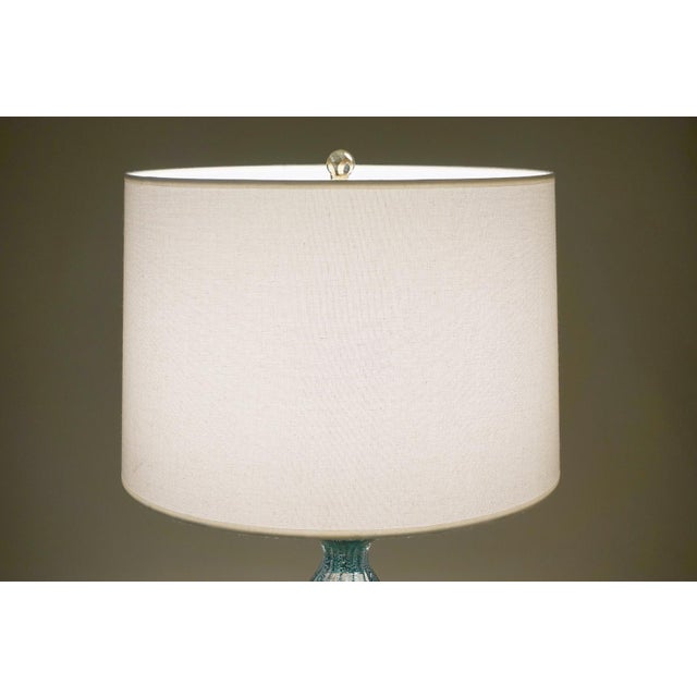 Rare Large Turquoise "Costolato" Barovier Toso Murano Italy Thick Bubble Blown Art Glass Brass Table Lamp 1960s For Sale - Image 12 of 14
