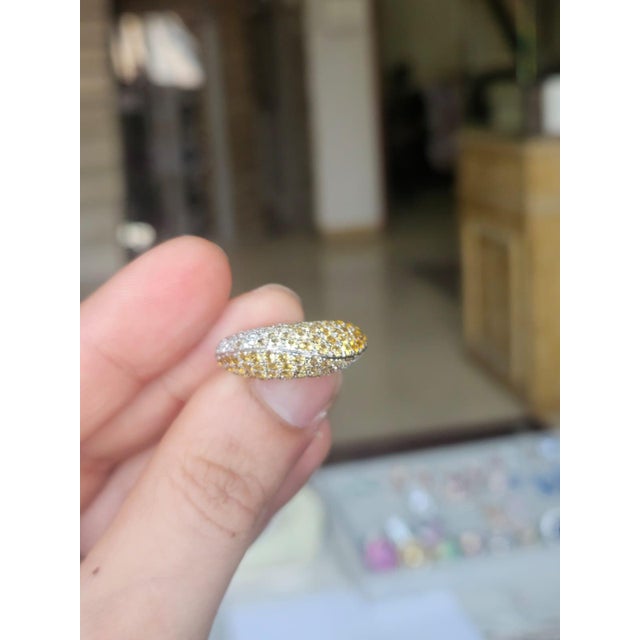 Set in 18k White Gold, Yellow Sapphire & Diamond Modern Dome Cocktail Ring, Size 6 For Sale - Image 4 of 14